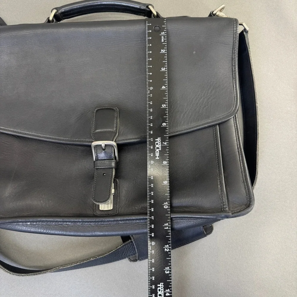 Vintage Coach Black Leather Briefcase Bag with Shoulder Strap & Key